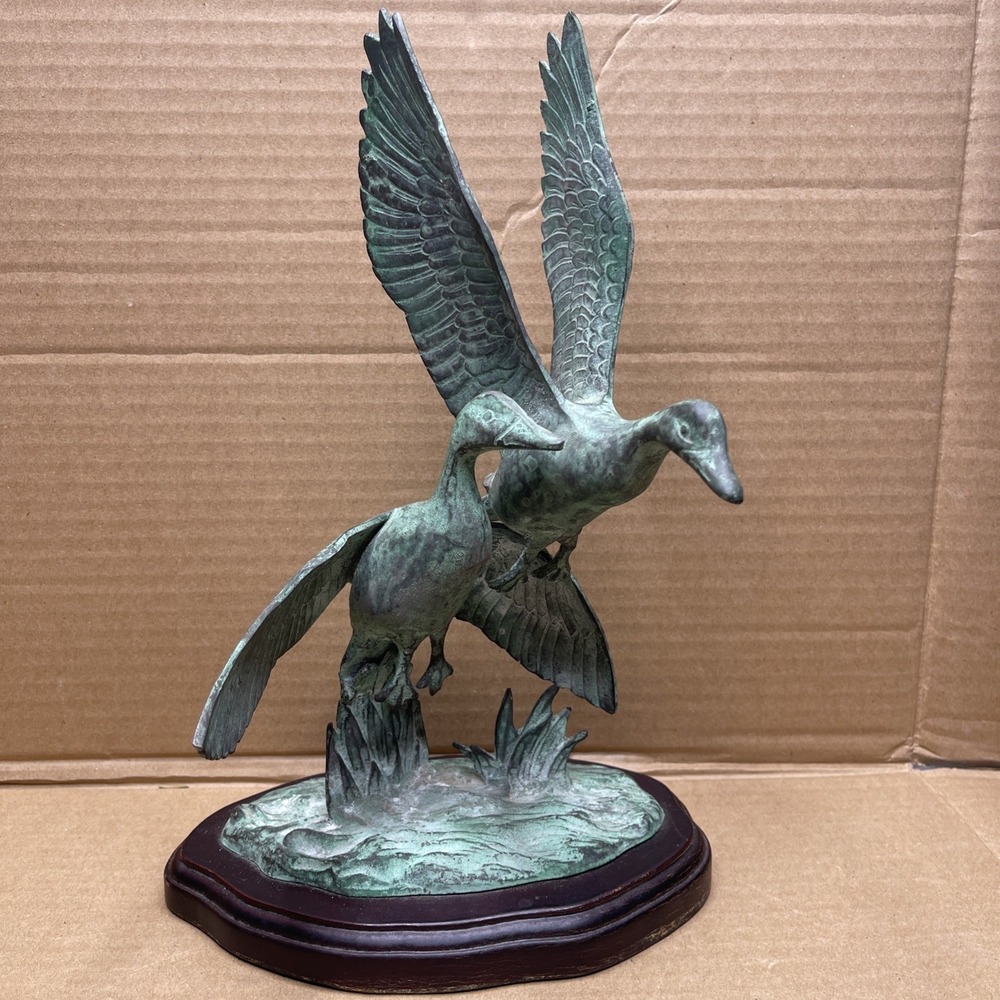 Vintage Toyo Flying Ducks Figurine Verdigris Bronze Finish Sculpture Korea